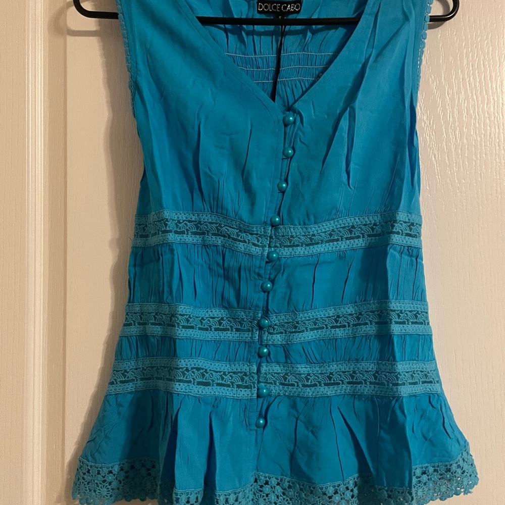 NWT Dolce Cabo Buttoned Peplum Crochet Embroidered Blouse S Beach Resortwear